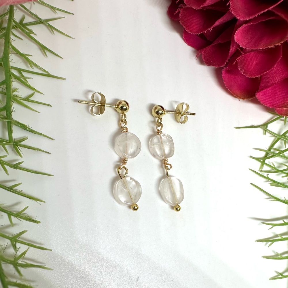 NEW⚜️Clear Quartz Beaded Drop Earrings - Picture 4 of 5